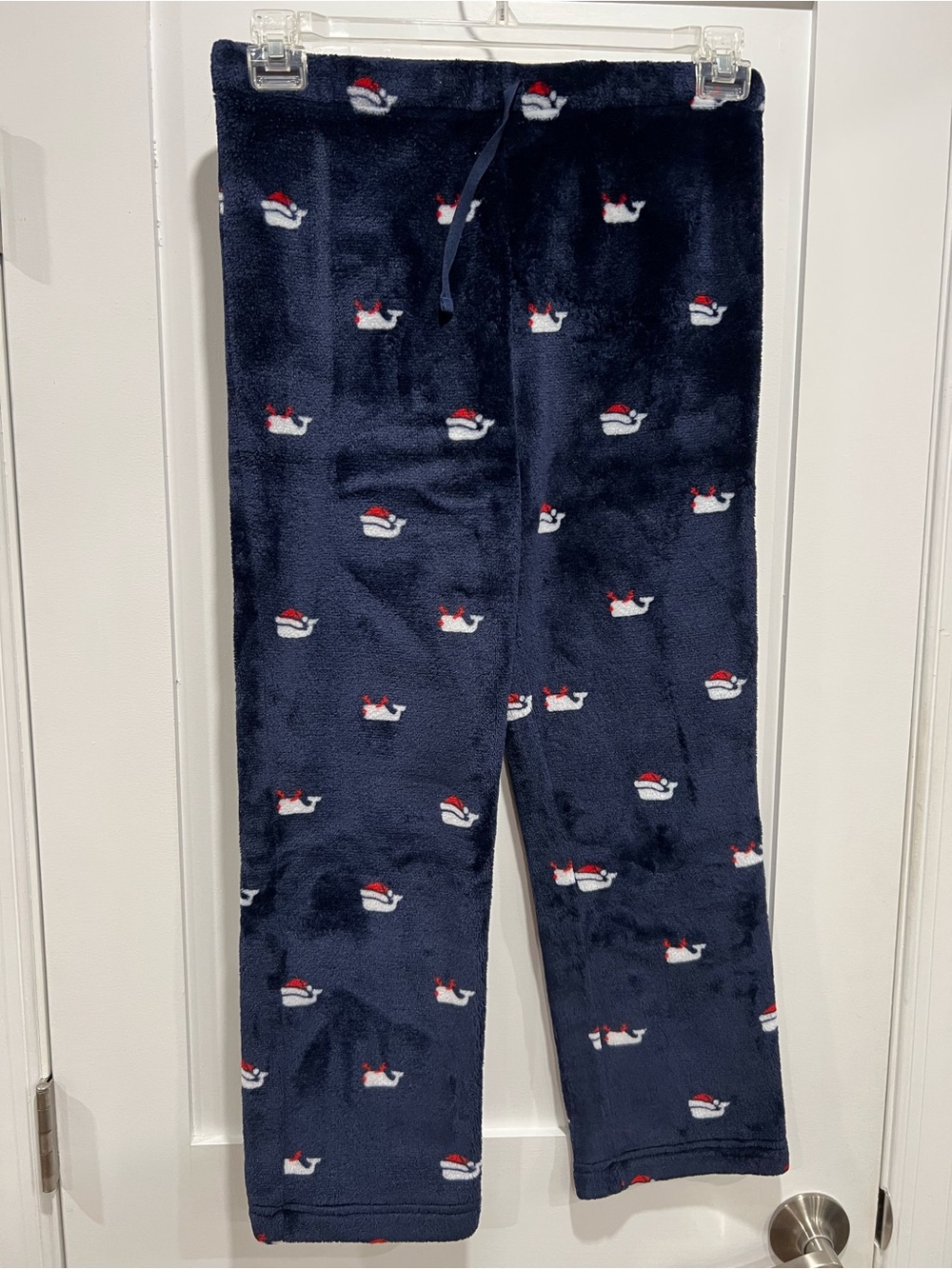 Vineyard Vines Navy Fleece Pajama Pants with Santa Hat Whale Print
